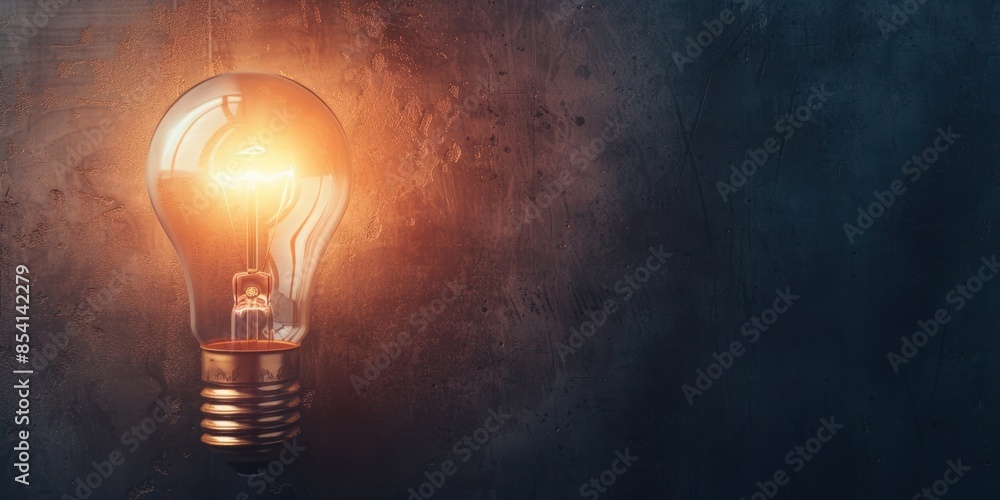Poster a light bulb is lit up on a dark background. generate ai image