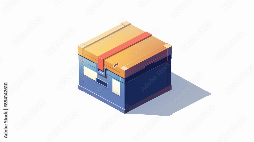 Poster a sturdy color coded isometric cargo box set against a crisp white backdrop designed for secure tran