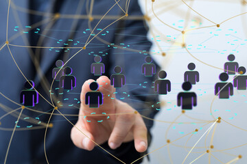 holding 3D rendering group of blue people