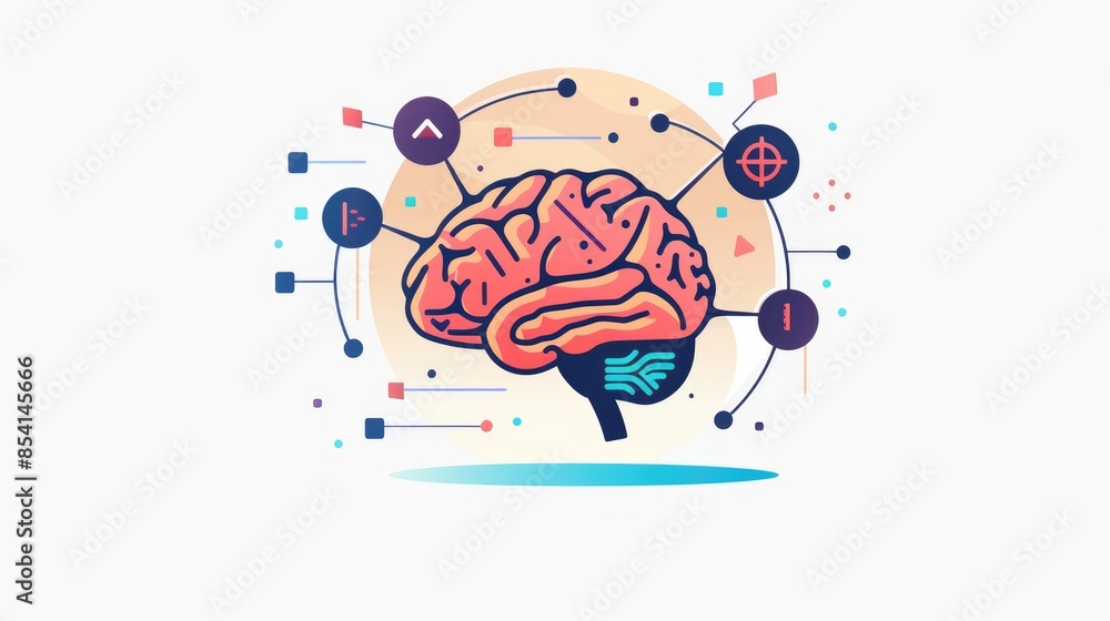 Poster a cartoon style human brain icon with sensors isolated on a white background serves as a visual repr