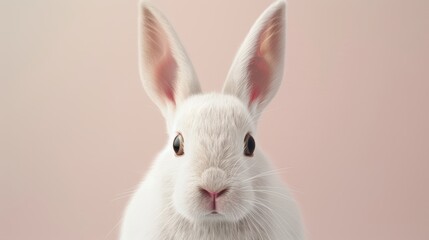 Obraz premium Hyper-realistic photograph of a rabbit on a solid light background, every fur detail visible, lifelike eyes, professional lighting, 8k resolution capturing the finest nuances