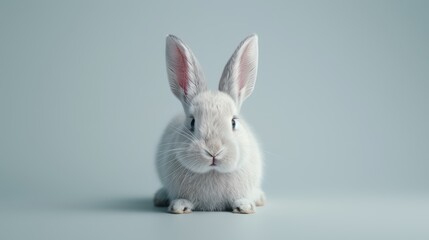 Obraz premium Hyper-realistic photograph of a rabbit on a solid light background, every fur detail visible, lifelike eyes, professional lighting, 8k resolution capturing the finest nuances