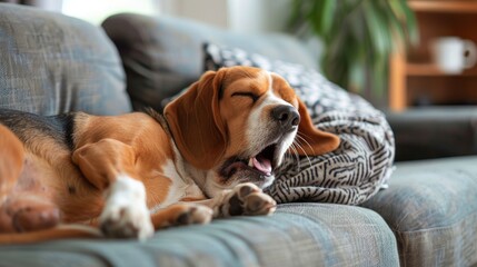 Obraz premium adorable dog sleeping relaxed on the sofa