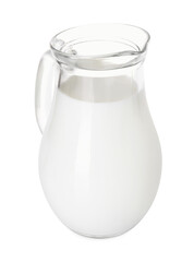 Glass jug of fresh milk isolated on white