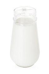 Glass jug with fresh milk isolated on white
