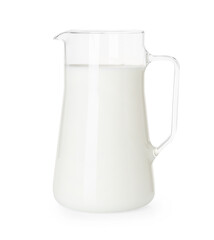 Glass jug with fresh milk isolated on white