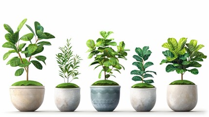 Fototapeta premium A row of potted plants with different sizes and shapes