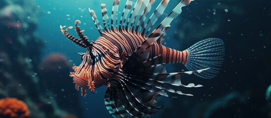 Striped Lionfish in Blue Water