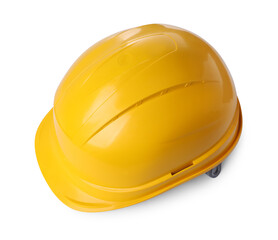 Yellow hard hat isolated on white. Safety equipment