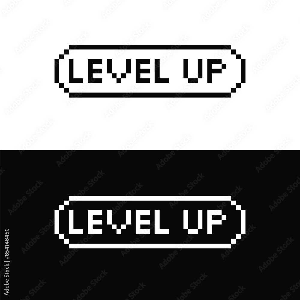 Poster level up button 8 bit text level up Pixel art 8-bit for game