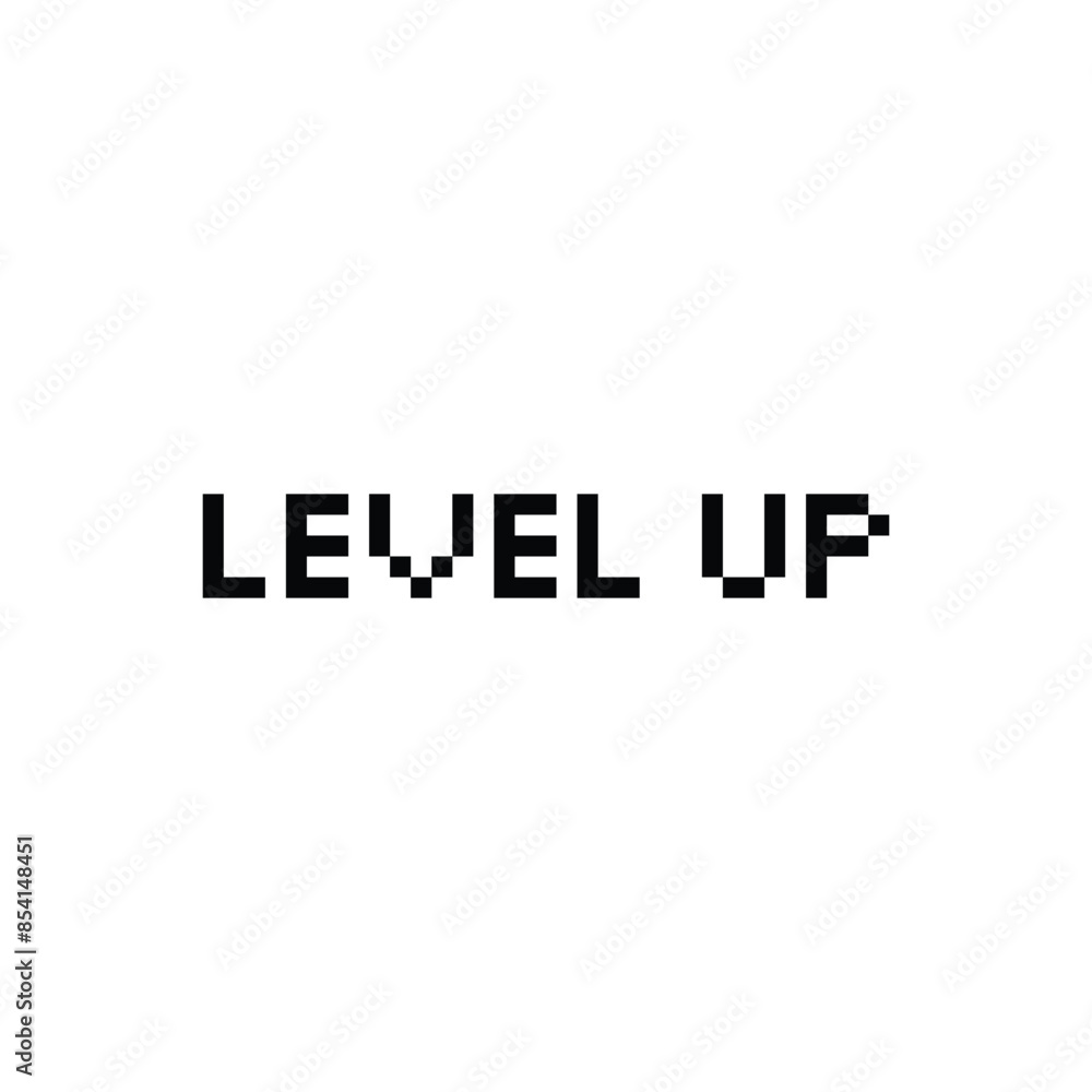 Poster level up button 8 bit text level up Pixel art 8-bit for game