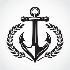 anchor with laurel wreath outline logo design © zsschreiner