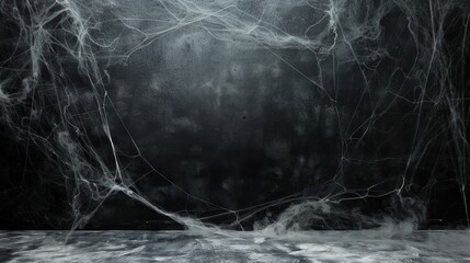 White Spider Web On Black Concrete Background