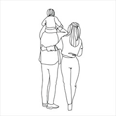 Vector art line sketch family, father, mother and child.	