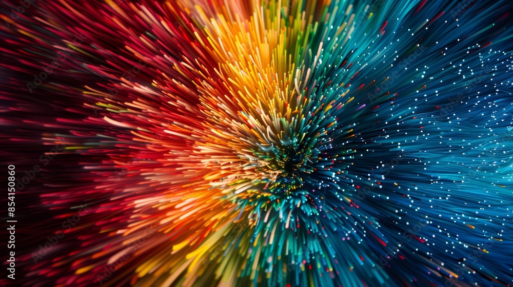 Aufkleber lively abstract background with a burst of multicolored patterns, blending shades of blue, red, yell