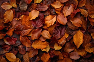 Fototapeta premium Autumn Leaf Texture Background, Colored Autumn Tree Leaves Pattern, Red Orange Foliage Banner, Fall Leaf