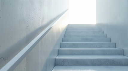 Fototapeta premium A bright white staircase leading to a light-filled exit