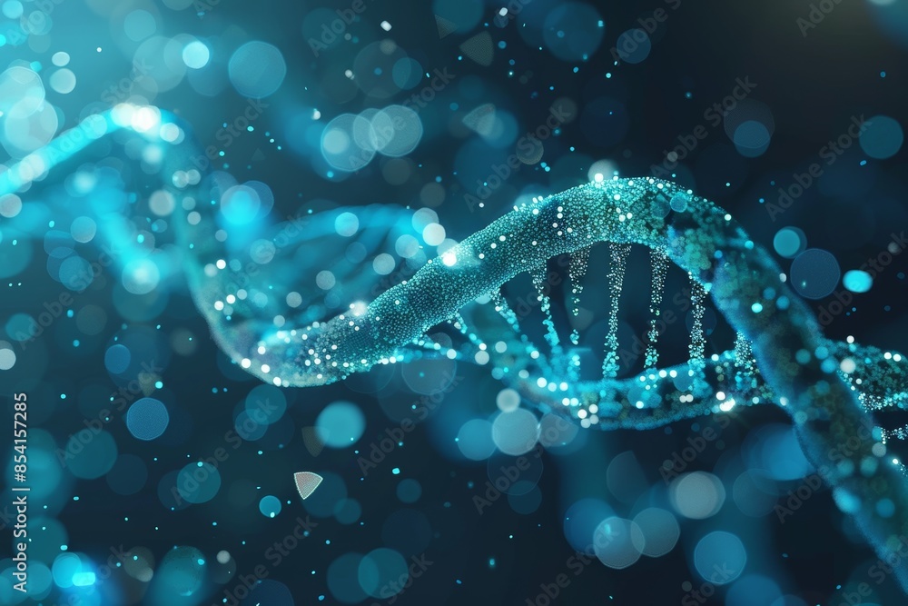 Poster futuristic dna molecule on digital background for science and technology concepts generative ai