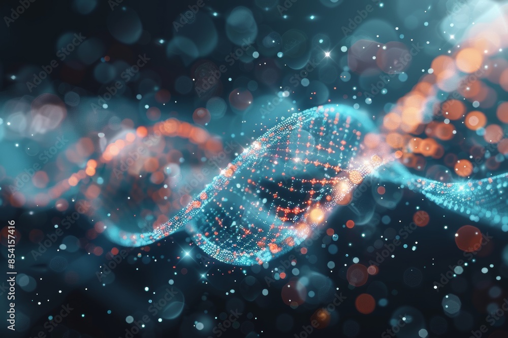 Poster futuristic dna molecule on digital background for science and technology concepts generative ai
