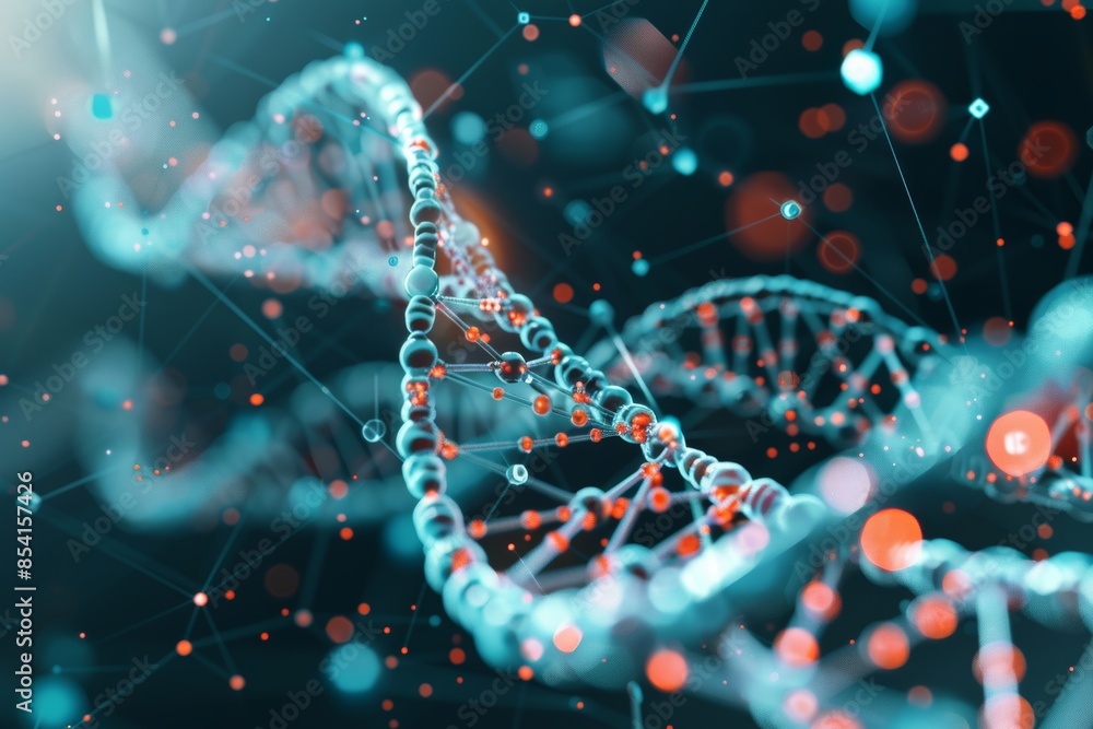 Aufkleber futuristic dna molecule on digital background for science and technology concepts generative ai