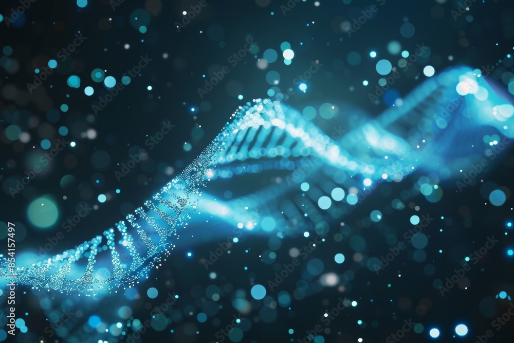 Poster futuristic dna molecule on digital background for science and technology concepts generative ai
