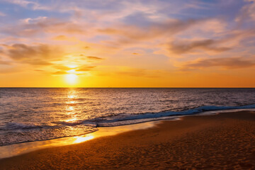 Seascape at Dusk: Beach Scene with a Spectacular Sunset