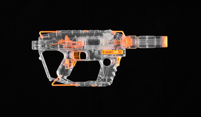 transparent space futuristic gun isolated on black background