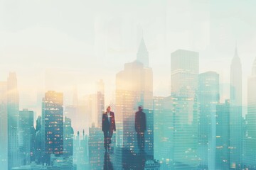 Fototapeta premium Business Professionals in Urban Landscape at Sunset Generative AI