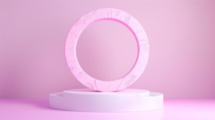 Minimalistic 3D podium stand, violet purple platform with geometric shapes, white base, soft lighting and shadows, perfect for product display, elegant and clean design