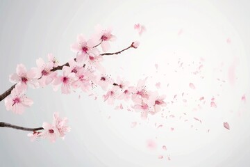 Blooming Cherry Blossom Branch on White Background Generative AI