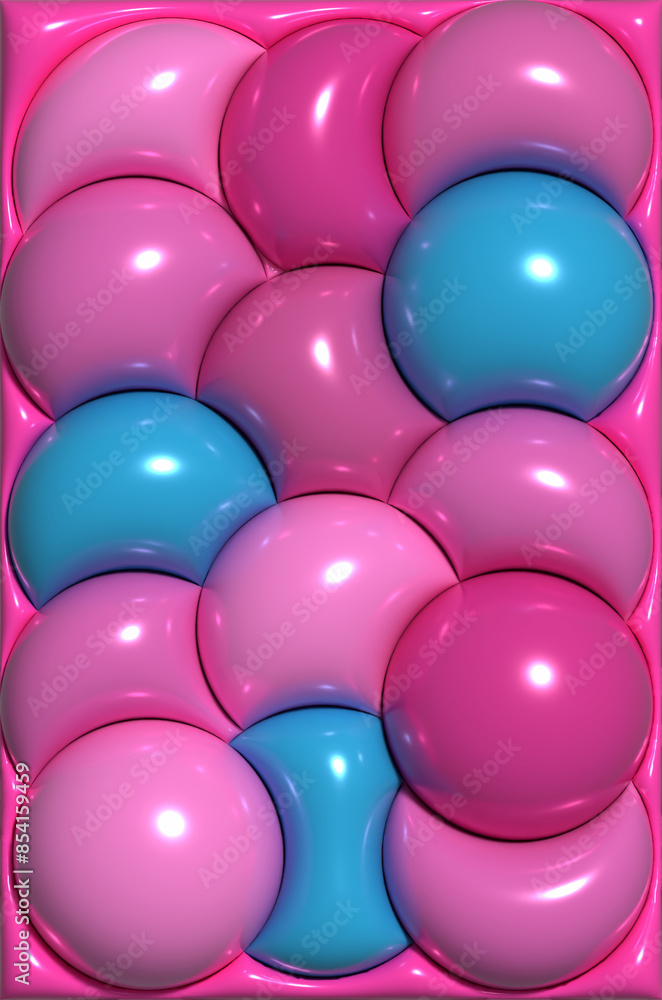 Poster background with circles, inflated shapes. 3d rendering illustration