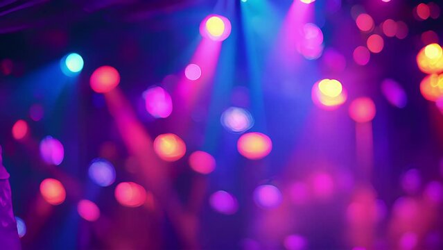 Defocused stage lights cast a dreamlike aura over the lively crowd.