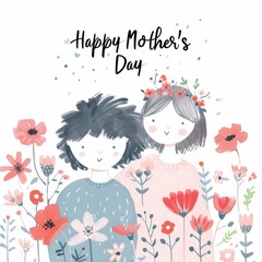 Heartwarming Mother's Day Illustration with Flowers Generative AI
