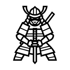Samurai logo or modern line icon. Vector line art and icon design with bold outline. Black and white Pixel Perfect minimalistic symbol isolate white background. Creative logotype