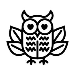 Owl Leaf logo or modern line icon. Vector line art and icon design with bold outline. Black and white Pixel Perfect minimalistic symbol isolate white background. Creative logotype