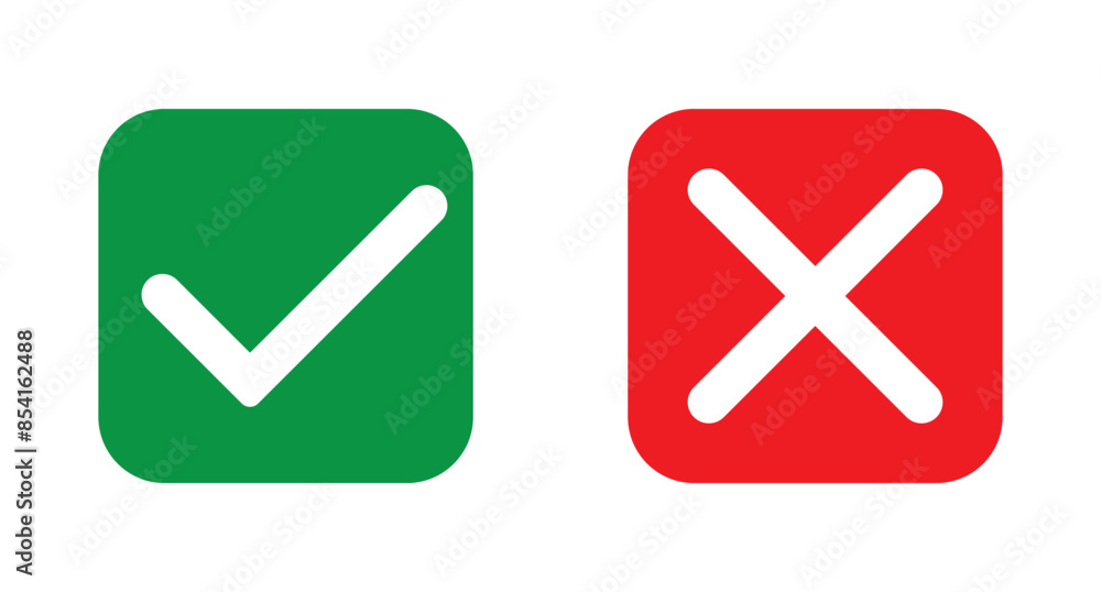 Poster tick and cross checkmark icon. check mark and wrong mark icon design. yes and no buttons. set of red