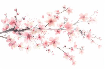 Blooming Cherry Blossom Branch on White Background for Spring Designs Generative AI