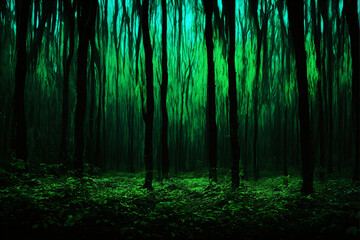Fototapeta premium background image of a night forest in dark green color