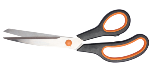 Scissors with plastic handle on isolated background
