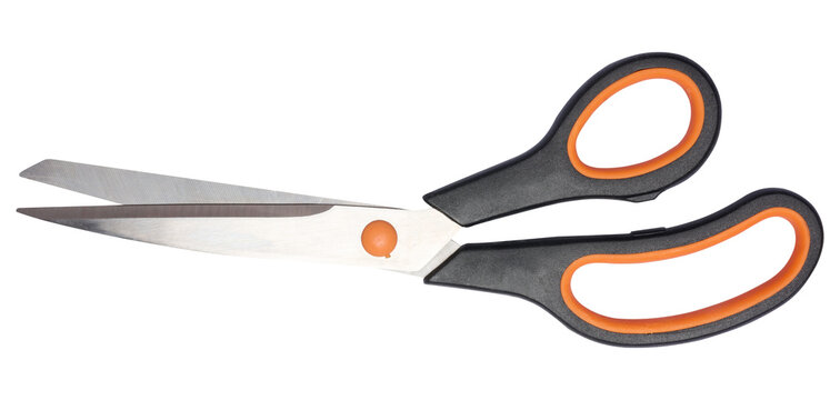 Scissors with plastic handle on isolated background
