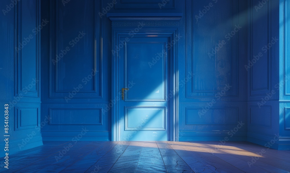 Poster light coming through opened blue door