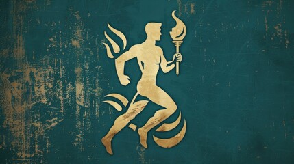 The symbol of a running man clutching a torch