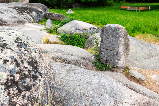 Stone at Beglik Tash or Begliktash, a prehistoric rock sanctuary on the Bulgarian Black Sea coast near Primorsko, Province of Burgas,
