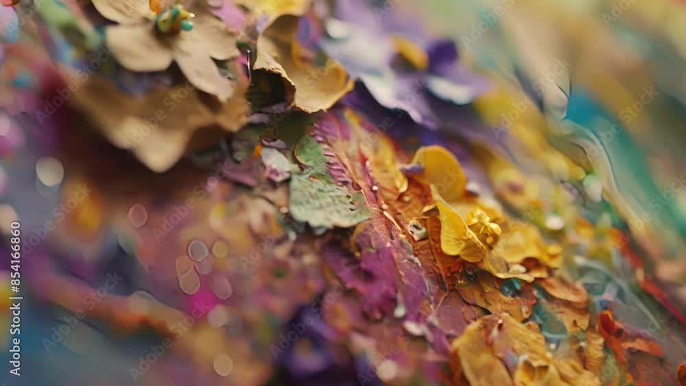 Poster a mix of colors and textures meld together in a defocused view of a scrapbooking class.