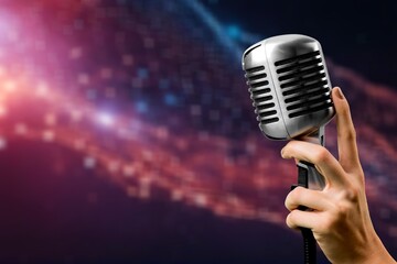 Podcast or jazz club concept with vintage microphone