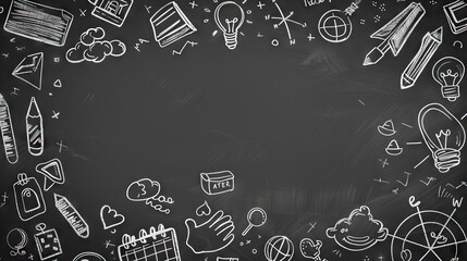 Creative educational sketch on blackboard background with copy space. Education and knowledge concept. AI generated illustration