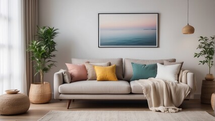 Bright living room with classic sofa
