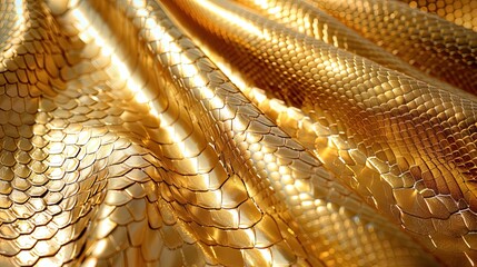 Golden reptile skin texture background with light reflections