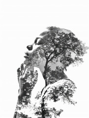 Double Exposure Portrait of Woman with Trees