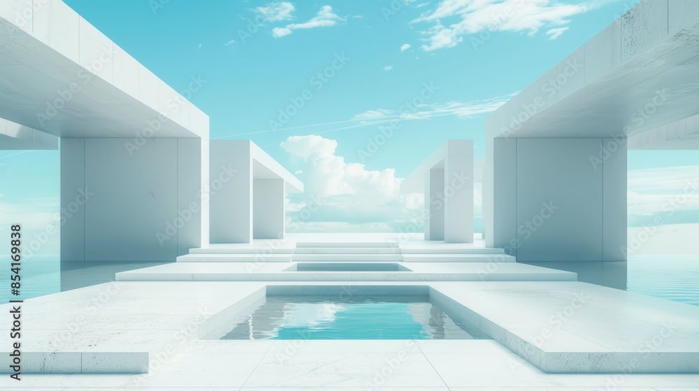 Poster futuristic landmark architecture with geometric shapes generative ai
